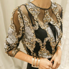 Load image into Gallery viewer, Beaded Sequins Embroidery Sheer Blouse Top