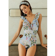Load image into Gallery viewer, Striped Retro Ruffled Swimsuit One Piece