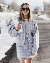 Load image into Gallery viewer, Two Piece Matching Plaid Set Pearl Button Jacket With Mini Skirt