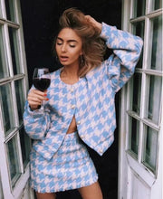 Load image into Gallery viewer, Two Piece Matching Plaid Set Pearl Button Jacket With Mini Skirt