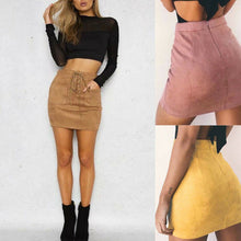 Load image into Gallery viewer, High Waist Suede Mini Skirt