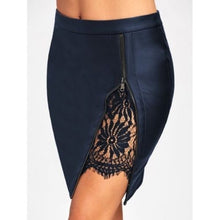 Load image into Gallery viewer, Faux Leather Slit Lace Detail Mini Skirt