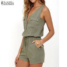 Load image into Gallery viewer, Sleeveless Casual Front Zipper Romper with Pockets