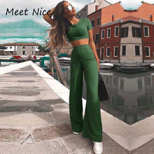 Load image into Gallery viewer, Two Piece Short Sleeve Crop Top Wide Leg Comfy Matching Set