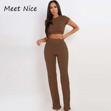 Load image into Gallery viewer, Two Piece Short Sleeve Crop Top Wide Leg Comfy Matching Set