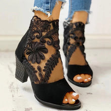 Load image into Gallery viewer, Floral Lace Peep Toe Low Heel