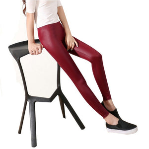 High Waist Faux Leather Leggings also in Plus Size