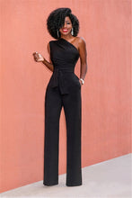 Load image into Gallery viewer, Elegant One Shoulder Belted Wide Leg Jumpsuit