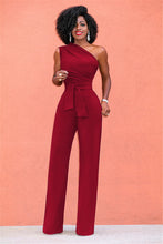 Load image into Gallery viewer, Elegant One Shoulder Belted Wide Leg Jumpsuit