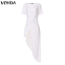 Load image into Gallery viewer, Long Asymmetrical Short Sleeve Blouse Top