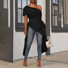 Load image into Gallery viewer, Long Asymmetrical Short Sleeve Blouse Top
