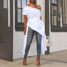 Load image into Gallery viewer, Long Asymmetrical Short Sleeve Blouse Top