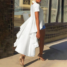 Load image into Gallery viewer, Long Asymmetrical Short Sleeve Blouse Top