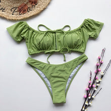 Load image into Gallery viewer, Ruffle 2 Piece Tie Up Bikini