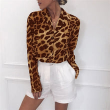 Load image into Gallery viewer, Long Sleeve Leopard Print Collared Blouse