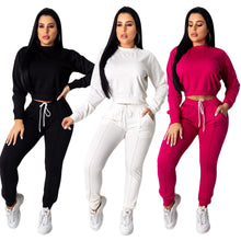Load image into Gallery viewer, Long Sleeve Crop Top Pullover Drawstring Tracksuit Two Piece Matching Set