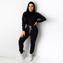 Load image into Gallery viewer, Long Sleeve Crop Top Pullover Drawstring Tracksuit Two Piece Matching Set