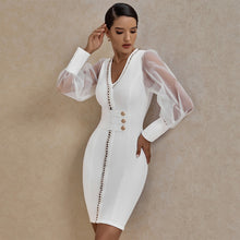 Load image into Gallery viewer, White Bandage Mesh Long Sleeve Dress