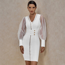 Load image into Gallery viewer, White Bandage Mesh Long Sleeve Dress
