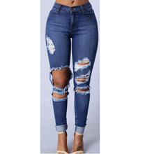 Load image into Gallery viewer, Ripped Blue High Waist Jeans