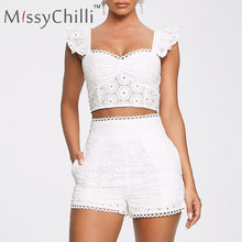 Load image into Gallery viewer, Two piece set lace white shorts