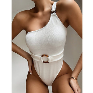 Stylish One Piece Belted Swimsuit