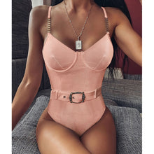 Load image into Gallery viewer, Stylish One Piece Belted Swimsuit