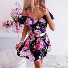 Load image into Gallery viewer, Short Sleeve Flower Print Mini Dress
