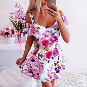 Short Sleeve Flower Print Mini Dress
