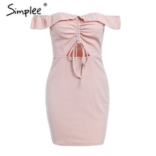 Load image into Gallery viewer, Pink bodycon mini dress Ruffles short sleeve autumn dress