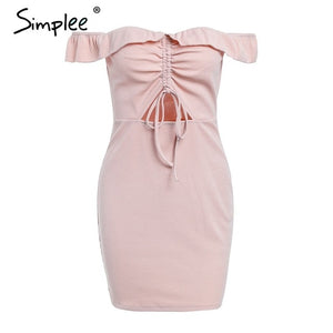 Pink bodycon mini dress Ruffles short sleeve autumn dress