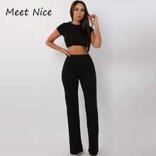 Load image into Gallery viewer, Two Piece Short Sleeve Crop Top Wide Leg Comfy Matching Set