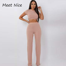 Load image into Gallery viewer, Two Piece Short Sleeve Crop Top Wide Leg Comfy Matching Set