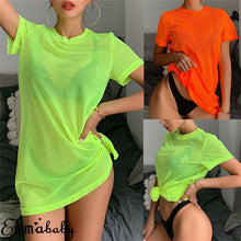 Load image into Gallery viewer, Neon Sheer Mesh Short Sleeve Bikini Cover Up