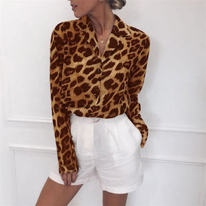 Long Sleeve Leopard Print Collared Blouse