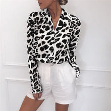 Load image into Gallery viewer, Long Sleeve Leopard Print Collared Blouse