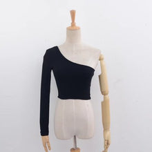 Load image into Gallery viewer, Ribbed One Shoulder Long Sleeve Crop Top
