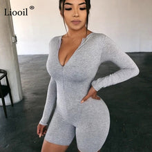 Load image into Gallery viewer, Reversible Short Sleeve Front Zipper Bodycon Jumpsuit