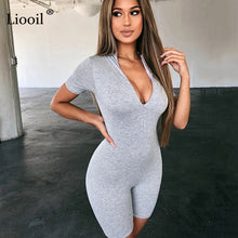 Load image into Gallery viewer, Reversible Short Sleeve Front Zipper Bodycon Jumpsuit
