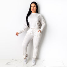Load image into Gallery viewer, Long Sleeve Crop Top Pullover Drawstring Tracksuit Two Piece Matching Set