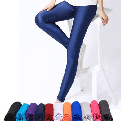 Shiny Spandex Leggings Solid Color