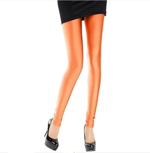 Shiny Spandex Leggings Solid Color