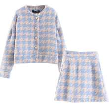 Load image into Gallery viewer, Two Piece Matching Plaid Set Pearl Button Jacket With Mini Skirt
