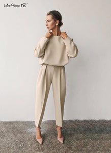 Two Piece Long Sleeve Top and Office Pants