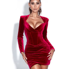 Load image into Gallery viewer, Long Sleeve Velvet Bodycon Mini Dress