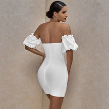 Load image into Gallery viewer, Off The Shoulder Puff Sleeve Bandage Mini Dress